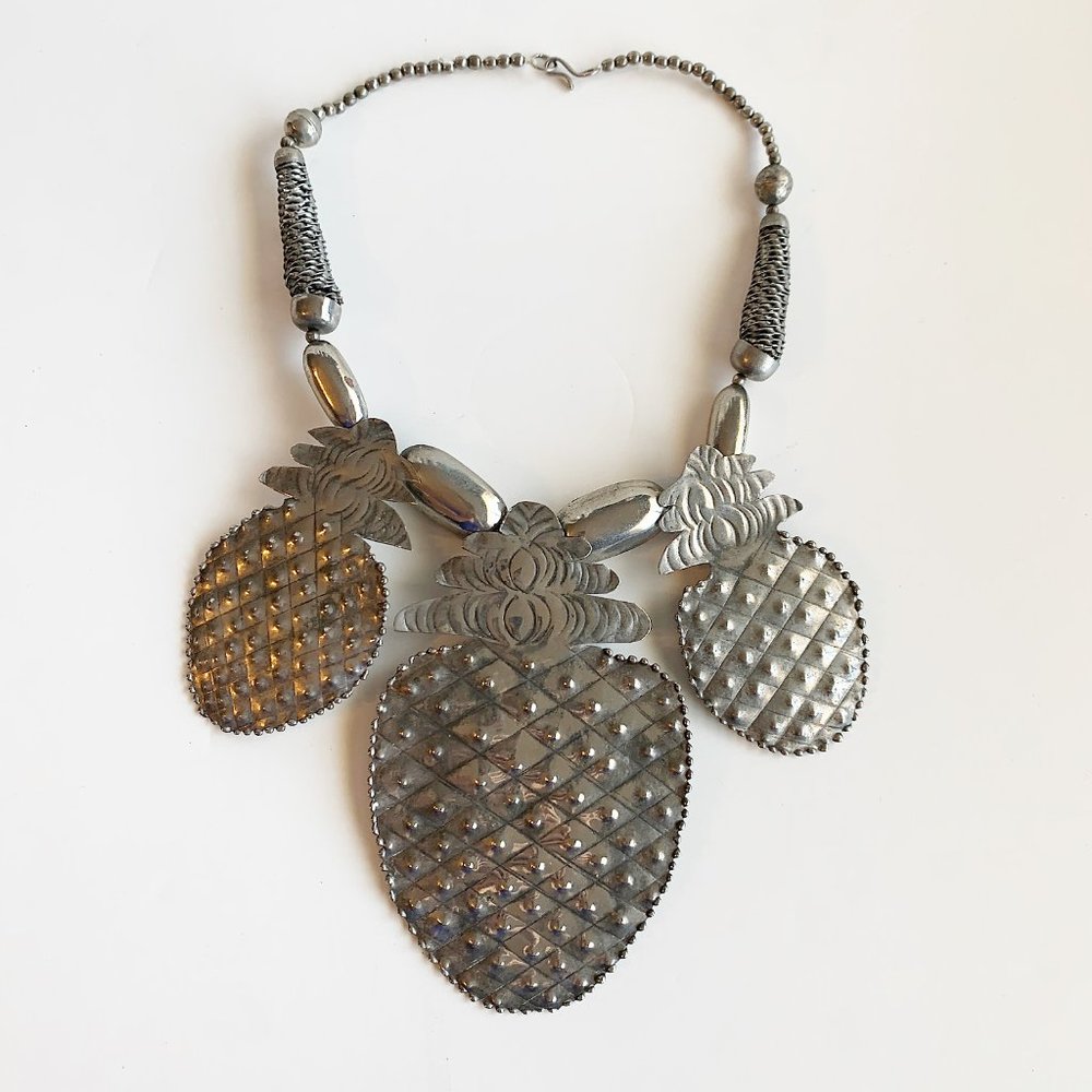 Artisan Vtg Hammered Pineapple Statement Necklace - image 1
